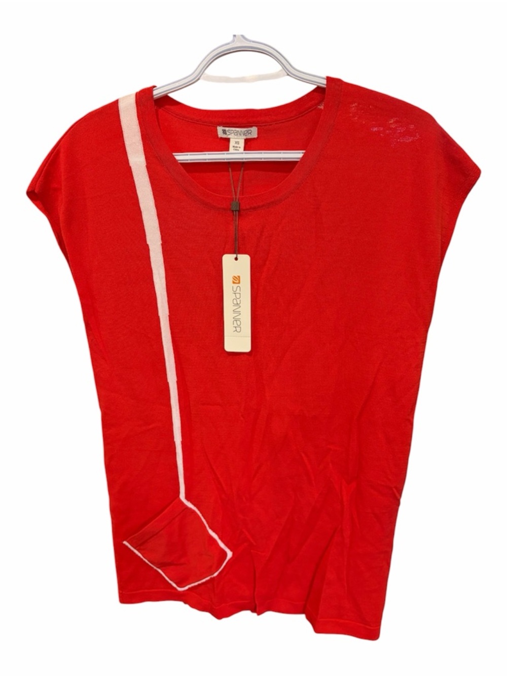 Spanner Red Short Sleeve Top with  Accent Stripe - Size XS - Brand New +80% off